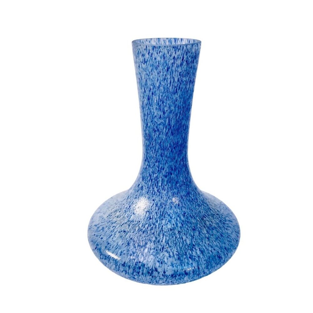 MCM Blue White Splatter Texture Tapered Art Glass Vase 9.5” Vintage - Picture 4 of 13